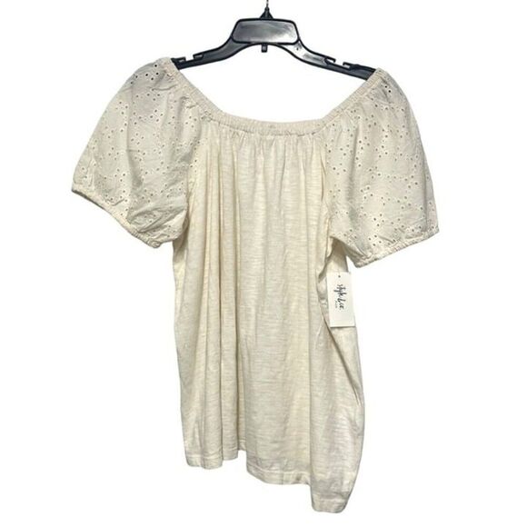 Style & Co Plus Size Cotton On Off Shoulder Top, Coconut Cream, 2X - Picture 2 of 9